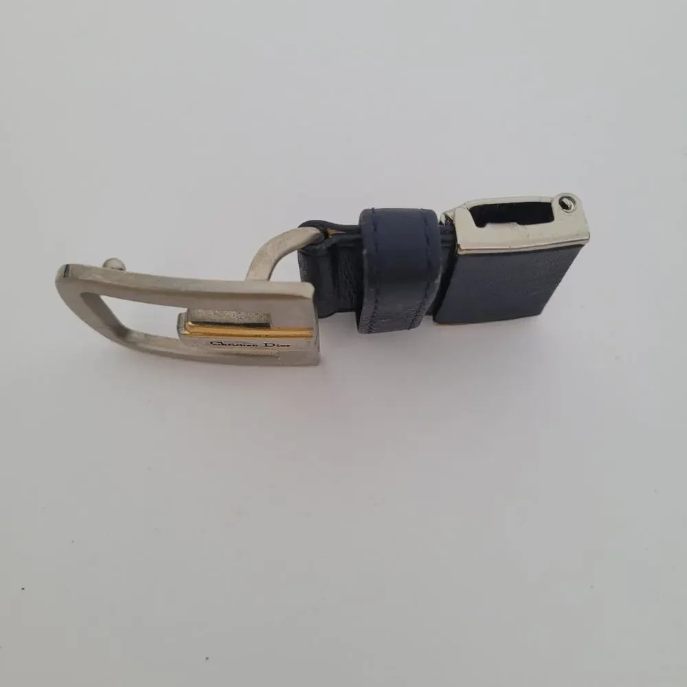 Christian Dior Silver Navy‎ Blue Metal Belt Buckle Replacement Logo Slim Vintage